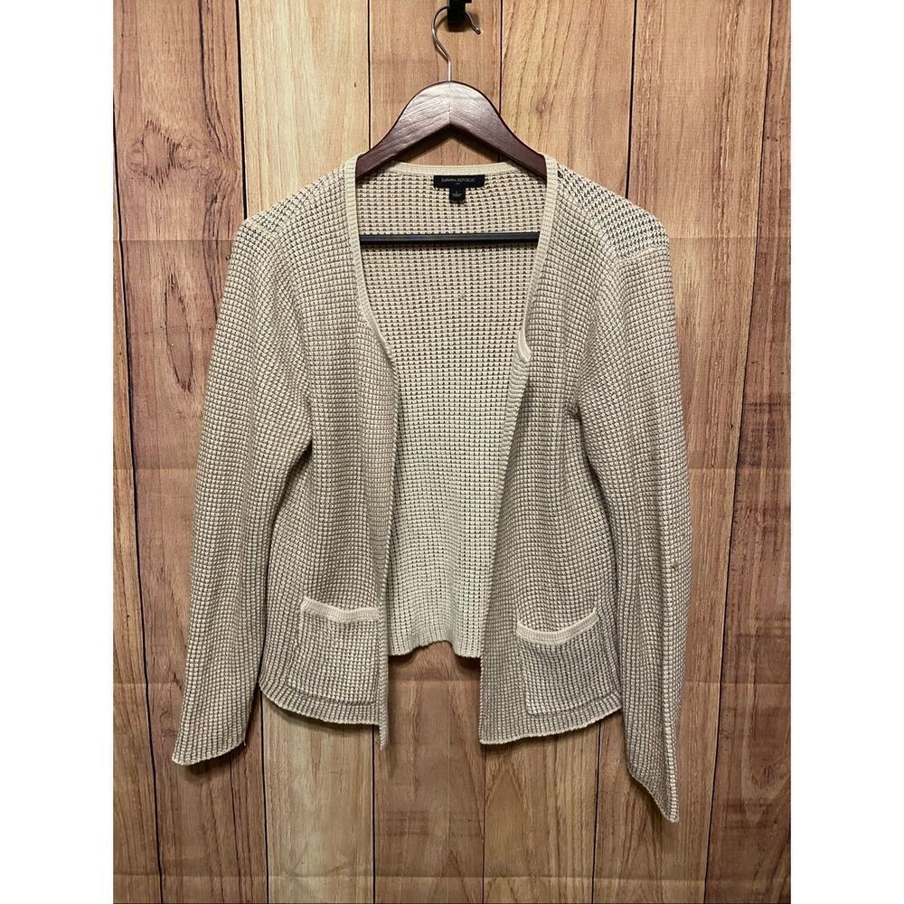 Banana Republic Large white silver glitter open front cardigan pockets